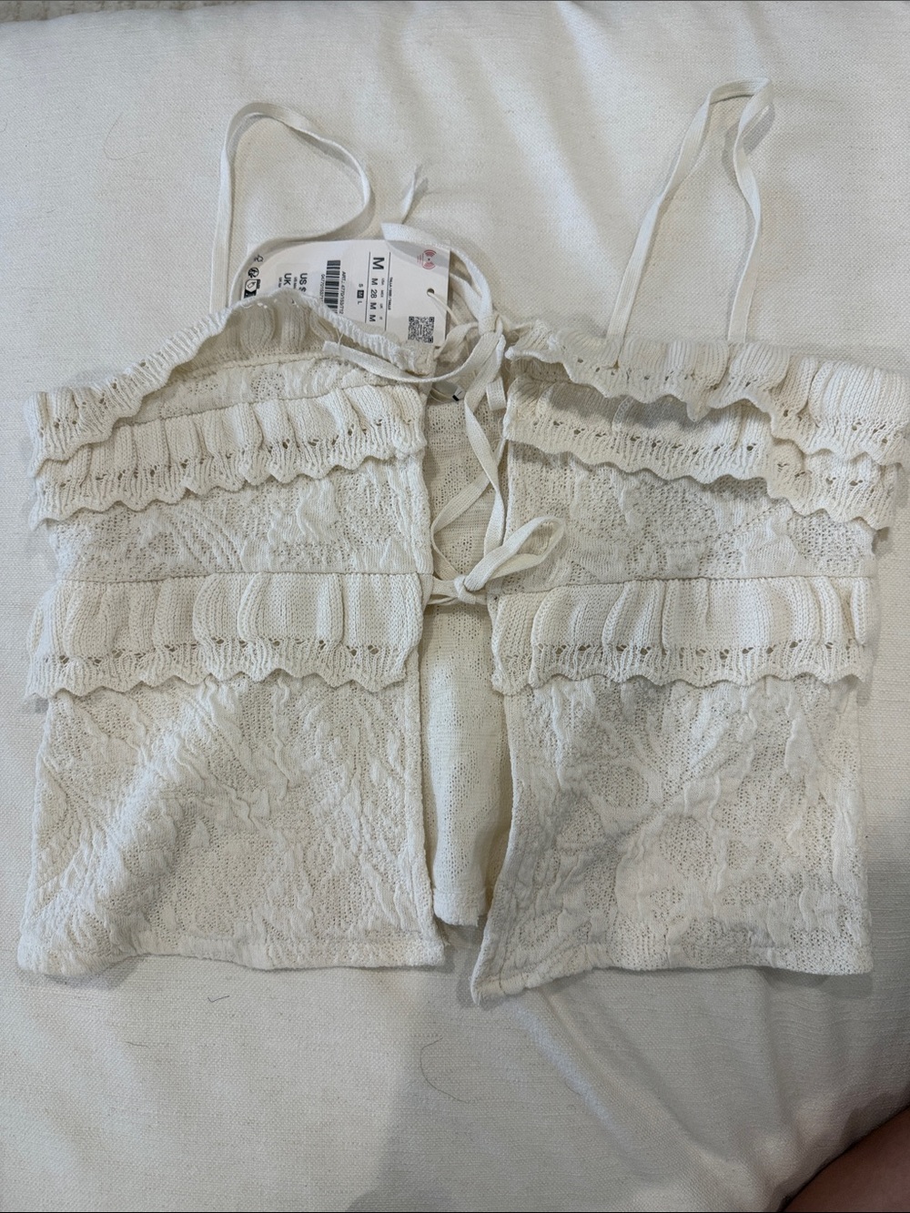 Zara Cream Lace Ruffle Smocked Camisole